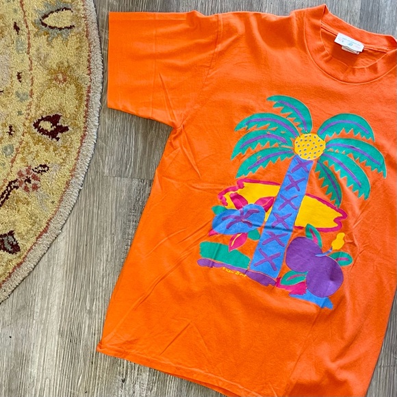 Vintage 1980s Art to Wear Ken Done Palm Tree Graphic Print Single-Stitch T-Shirt - Picture 7 of 11